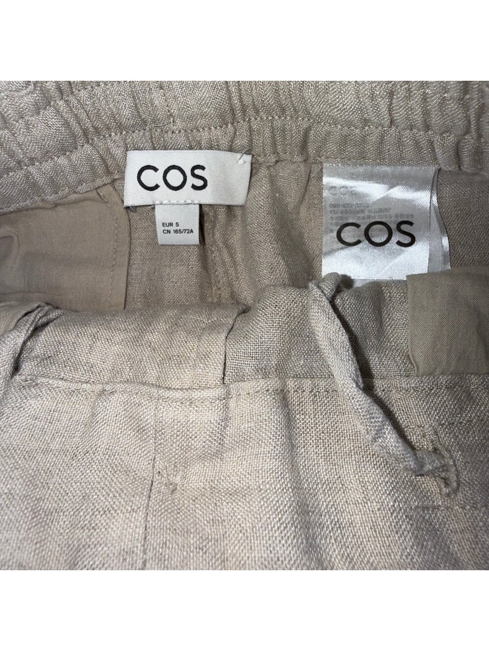 COS 100% Linen Cargo Shorts Women’s Small Beige Oatmeal Relaxed Utility NWOT - Picture 5 of 7